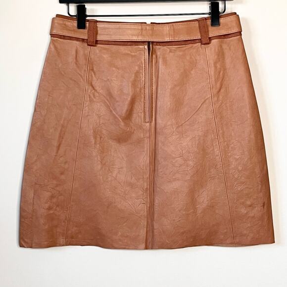 RYDER Soft Australia Lamb Leather Brown Mini Skirt Size 6 Quiet Luxury Old Money - Picture 3 of 7